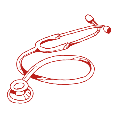 A red stethoscope represents Payson Walk-In Clinic in Arizona's ability to provide preventative care exams, screenings, and referrals to specialists, as well as other services.